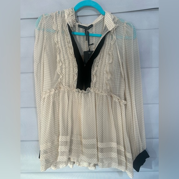 Sandra Angelozzi Tops - Elegant Cream 100% Silk Blouse with Black Accents—GORGEOUS details! NWT